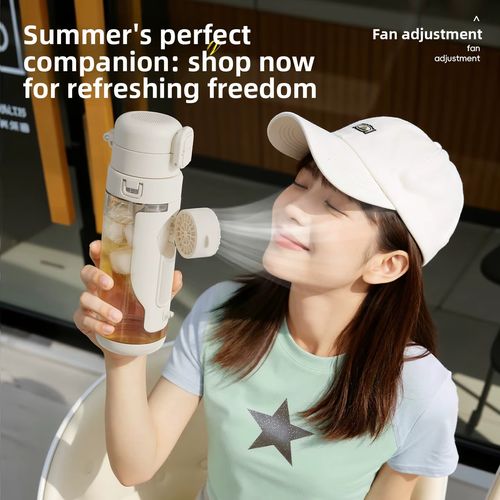 2026 Portable Cooling Dual Spout Fan Water Bottle