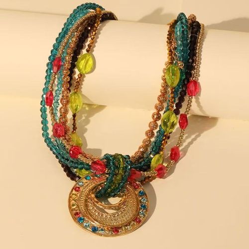 Hot Selling Statement Multi-Layer Color Beaded Choker Necklace