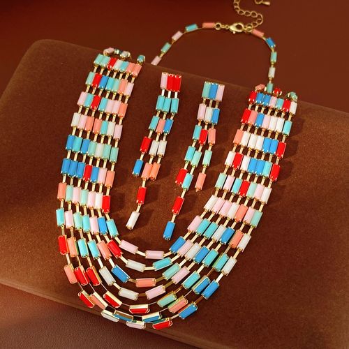 Viral African Bohemian 18K Gold Plated Resin Multi-Layer Necklace
