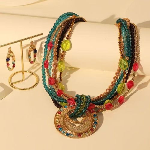 Hot Selling Statement Multi-Layer Color Beaded Choker Necklace