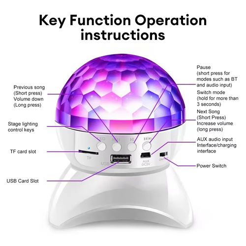 Rechargeable Multifunctional Disco Ball Wireless Music Rotating Stage Light DJ Speaker