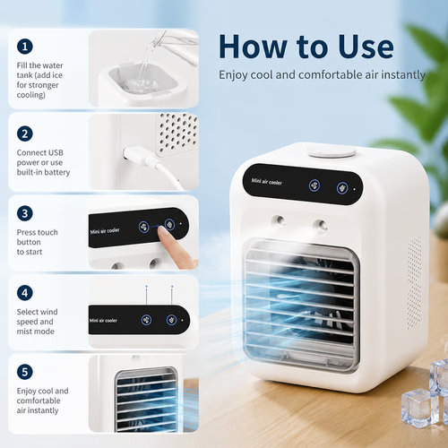 ❄️ Portable Mini Air Conditioner Fan – Personal Cooling & Humidifying System