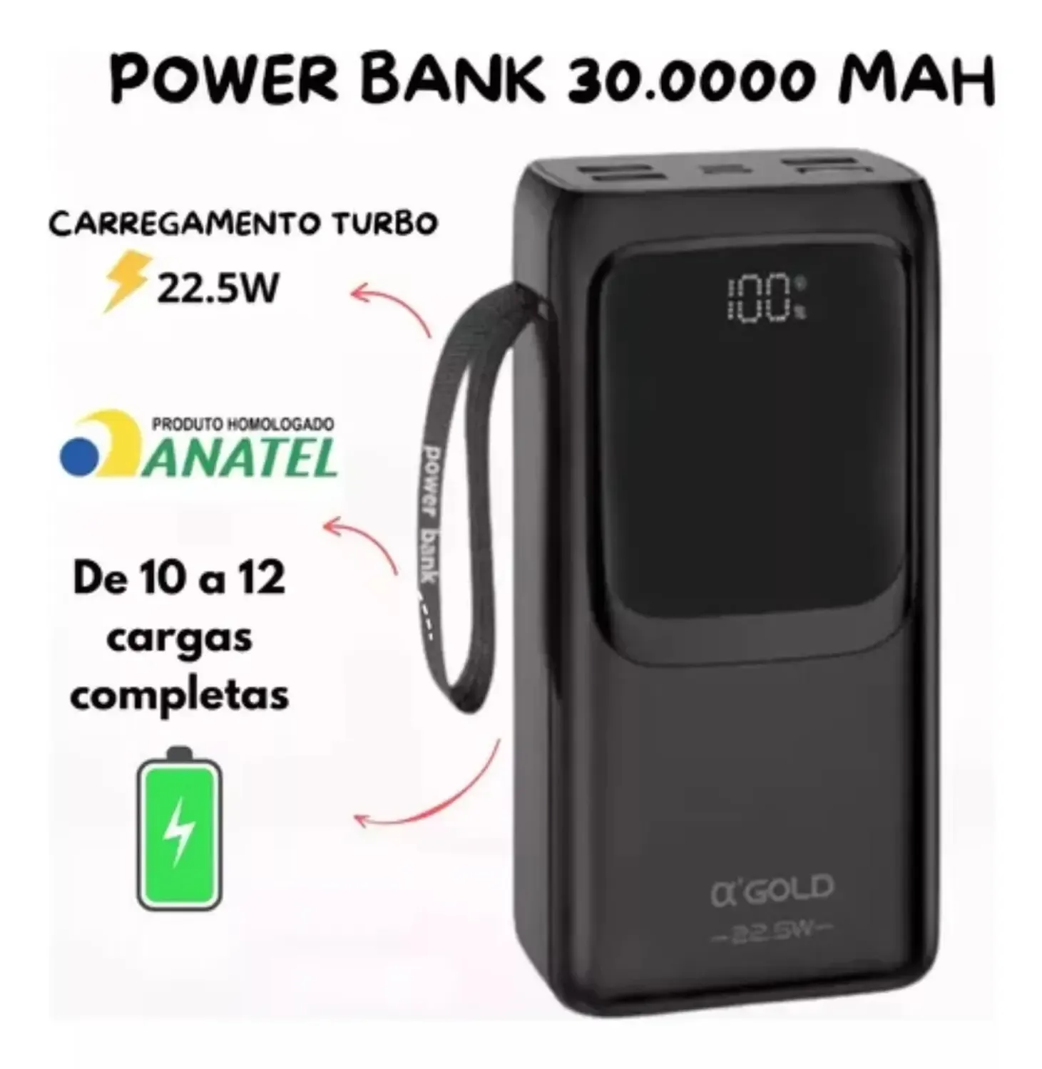 شاحن محمول بسعة 50000 مللي أمبير مع كابل USB-C مدمج