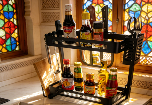 Étagère à épices multifonctionnelle à deux niveaux   رف توابل متعدد الوظائف من طبقتين