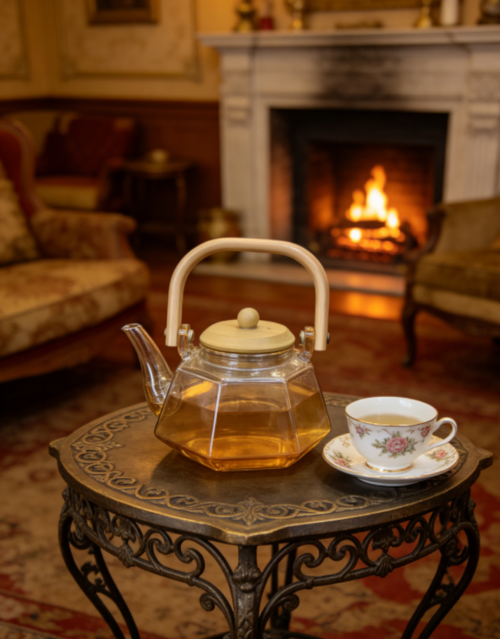 Théière en verre à anse en bois إبريق شاي زجاجي بمقبض خشبي