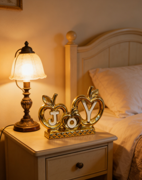 Ornement Pomme Dorée JOY | Illuminez votre intérieur à Casablanca de soleil et de joie  زينة تفاحة ذهبية من جوي | أضفِ البهجة والسرور إلى منزلك في كازابلانكا