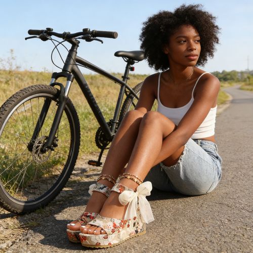 Sandales à Talons Compensés Florales