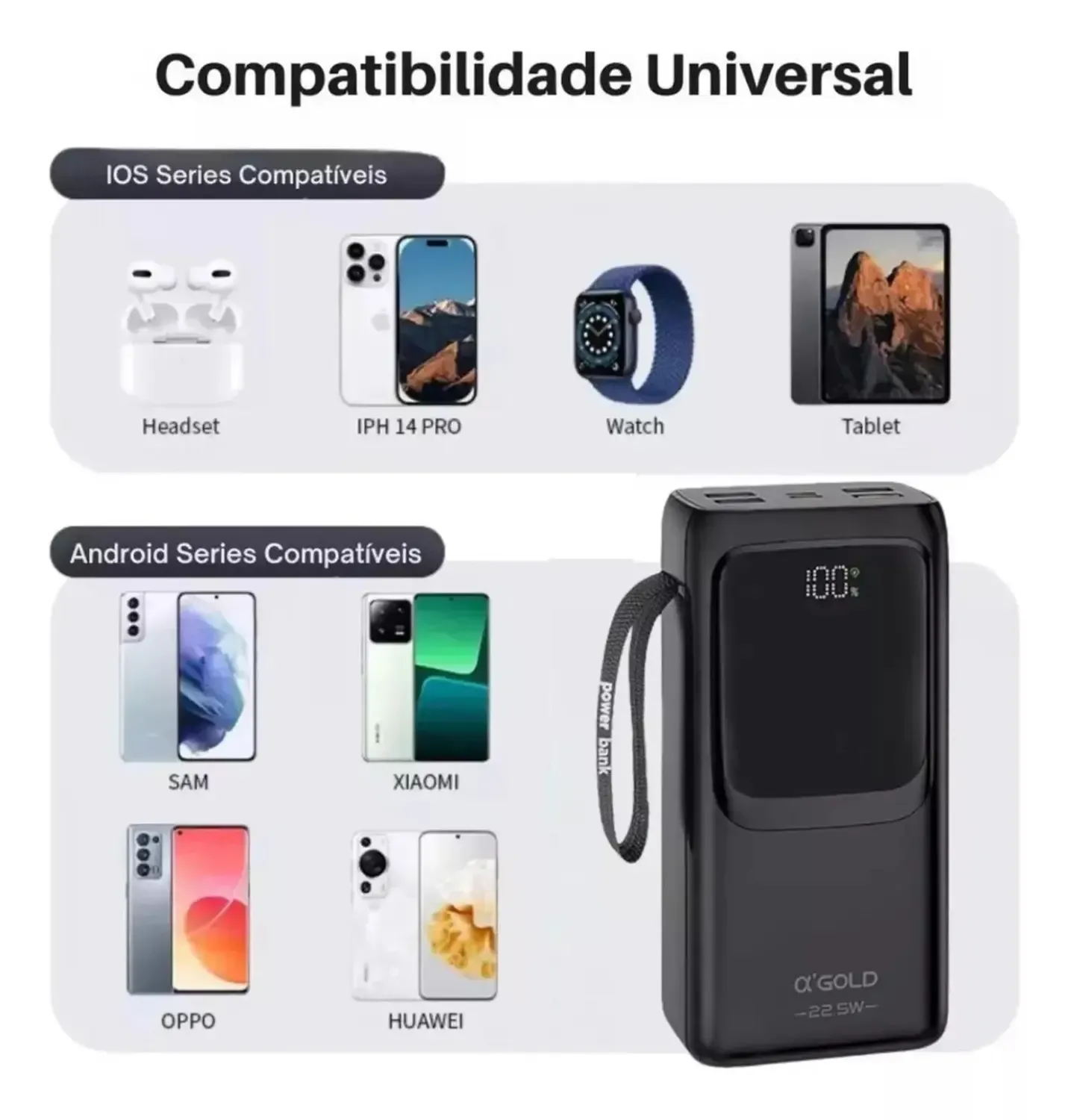 شاحن محمول بسعة 50000 مللي أمبير مع كابل USB-C مدمج