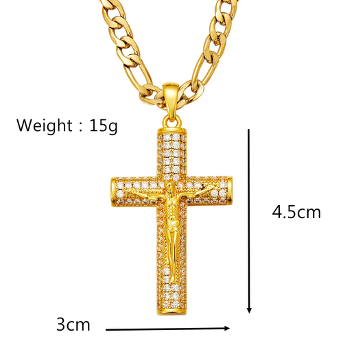 Religious Gift Hip Hop CZ Diamond Jesus Cross Necklace Iced Out Bling Cuban Link Chains Jesus Crucifix Pendant Necklace for Men（delivery in 3 days）