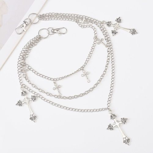 Dark Cross Waist Chain, Gothic Punk Trouser Chain, Niche Design, Multi-layered Accessory