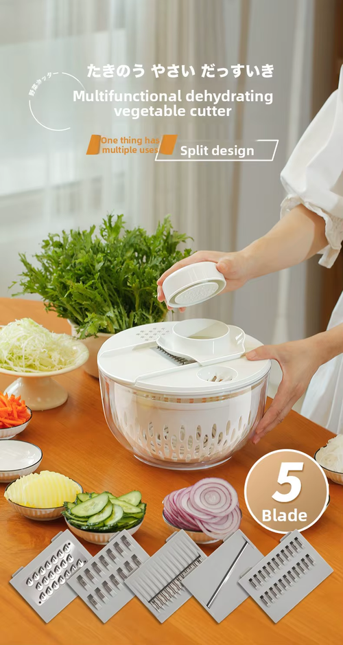 Cross-Border Exclusive Ten-in-One Drainage Basket Fruit Vegetable Dehydrator Manual Spin Dryer Microwave-Safe Vegetable