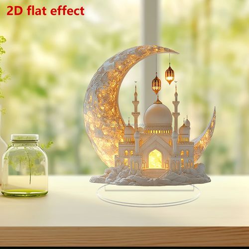 Holiday Table Decor Sign, Home Decor Sign, 2D Acrylic Layered Tray Decoration, Crescent Moon Castle Ornament, Home Table Decoration