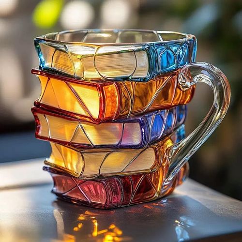 Painted Book Mug, 11oz Novelty 3D Painted Book Coffee Mug, Unique Colorful Resin Book Stack Coffee Cup, Collectible Gift