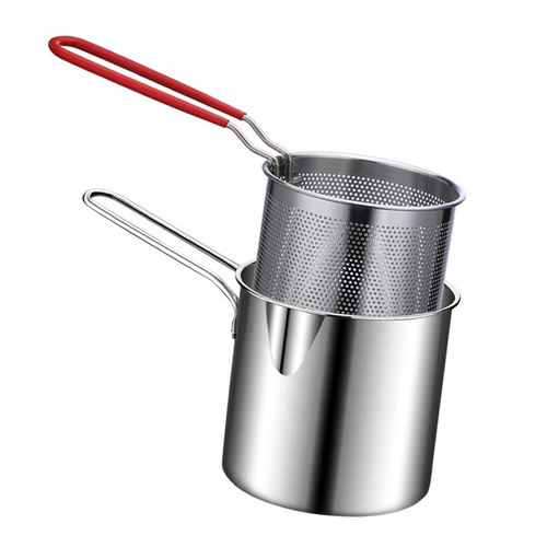 Frying Pot With Strainer Basket Tong Stainless Steel Japanese Tempura Frying Pot for French Fries Chicken