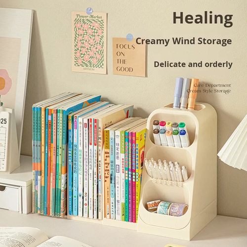 Plastic Desktop Storage Box Student Book Organizer Book Stand Large Capacity Bookshelf Pen Holder