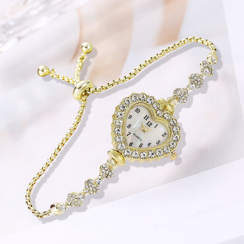 2026New Trendy Heart-shaped Rhinestone Bracelet Watch Light Luxury Mother-of-pearl Dial Versatile Work Womens Quartz