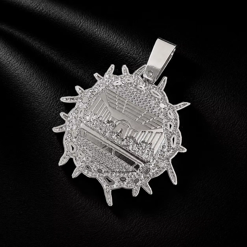 Final Meal Themed Zircon Pendant Necklace 24K Gold Plated Casual Sporty Zinc Alloy Chain Width 13mm Length 18 Inches