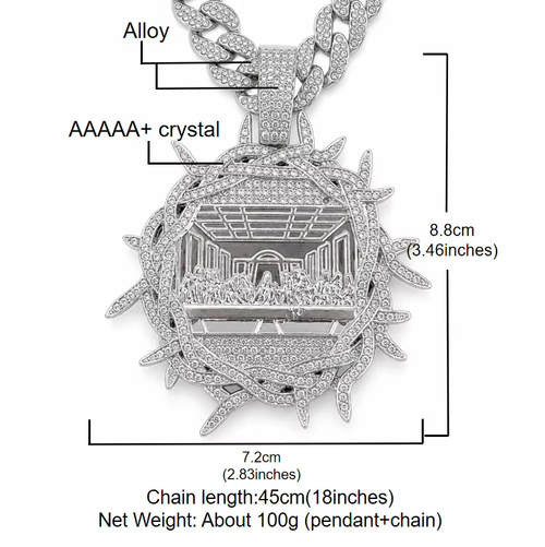 Final Meal Themed Zircon Pendant Necklace 24K Gold Plated Casual Sporty Zinc Alloy Chain Width 13mm Length 18 Inches
