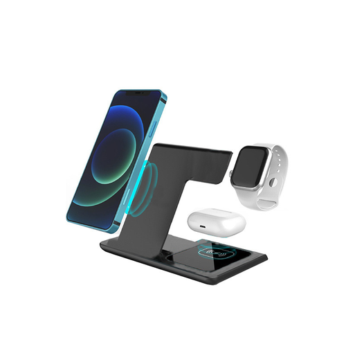 3 in 1 Foldable Wireless Charger Stand, 15W Fast Wireless Charging Station Compatible with Apple, Huawei, Smartwatch and Mobile Phones