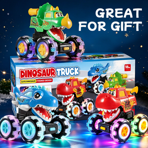 Press & Go Inertial Animal Car Toy for Kids, Cartoon Themed Big Foot Inertia Animal Vehicle with Lights