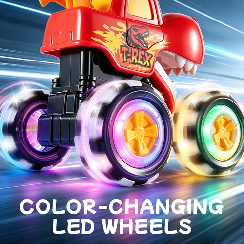 Press & Go Inertial Animal Car Toy for Kids, Cartoon Themed Big Foot Inertia Animal Vehicle with Lights