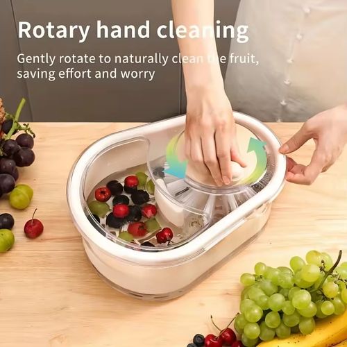 Portable Fruit and Vegetable Cleaning Machine, Full Side Rotating Washer and Automatic Drainage System