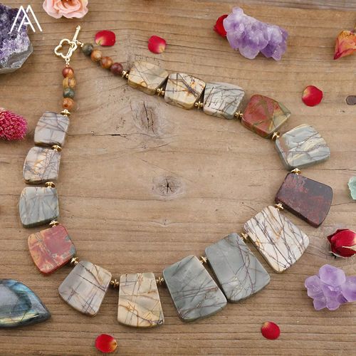 Conjunto de Colete com Pedras de Jasmim de Sedimento Marinho à Mão e Colete Platado