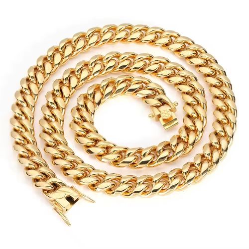 Colar de corrente cubana de aço inoxidável de alta qualidade com dourado 18k