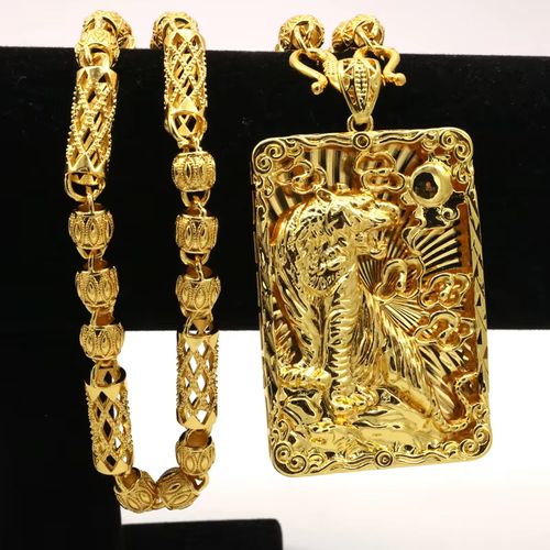 Pendente de Chefe Arrojado em Ouro Platado 24k, Com Colar de Cadeia de Cobre Sólido Estilo Hip HopPunk para Homens, Acessório de Presente
