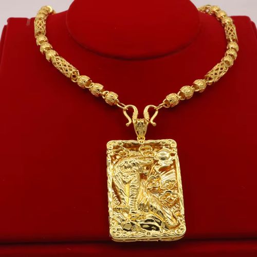 Pendente de Chefe Arrojado em Ouro Platado 24k, Com Colar de Cadeia de Cobre Sólido Estilo Hip HopPunk para Homens, Acessório de Presente
