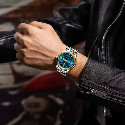 POEDAGAR 936 Fashion Casual Men Watch Leather Waterproof Luminous Quartz Watches Stainless Steel Strap Calendar Watch for Men
