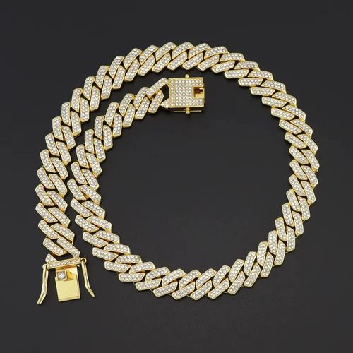 Kit de 3 Peças Relógio de Cristal para Homens, Colar e Pulseira Conjunto de Jóias Shiny, com Dourado, Prata e Diamantes Simulados, Com Cadeia Cubana Icê e Relógio