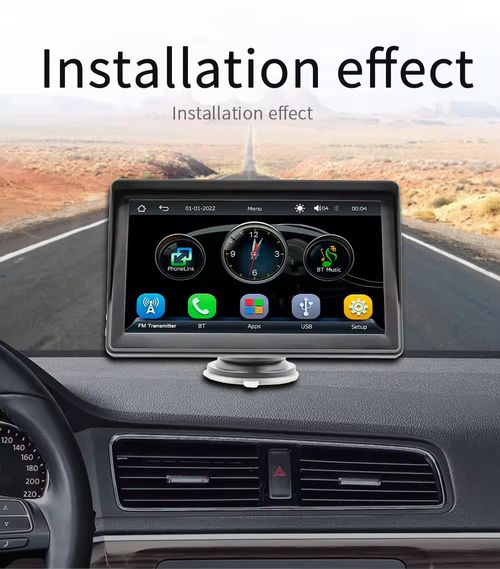 BQCC 7'' Universal Car Radio Wireless Carplay Android Auto Mirrorlink Portable BT USB AUX with Sun Visor Multimedia Car Player