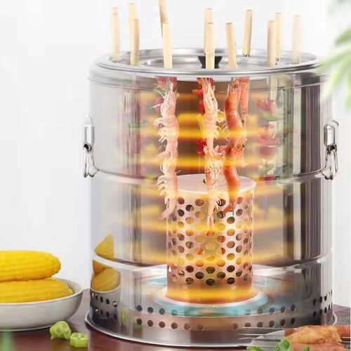 Stainless Steel Smokeless Hanging Skewers BBQ Charcoal Barbecue Grill