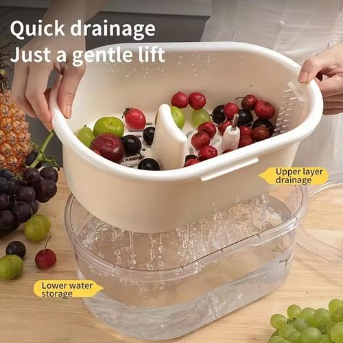 Portable Fruit and Vegetable Cleaning Machine, Full Side Rotating Washer and Automatic Drainage System