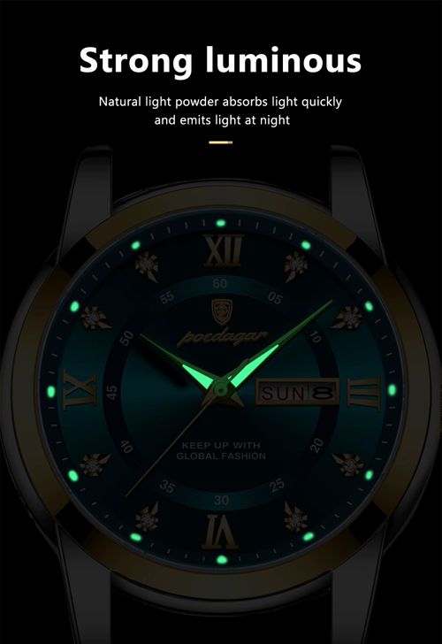 POEDAGAR 936 Fashion Casual Men Watch Leather Waterproof Luminous Quartz Watches Stainless Steel Strap Calendar Watch for Men