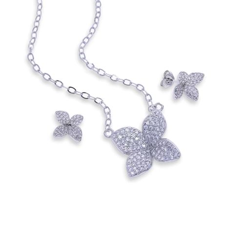 Colar com pendente de zircão em forma de flor e folha