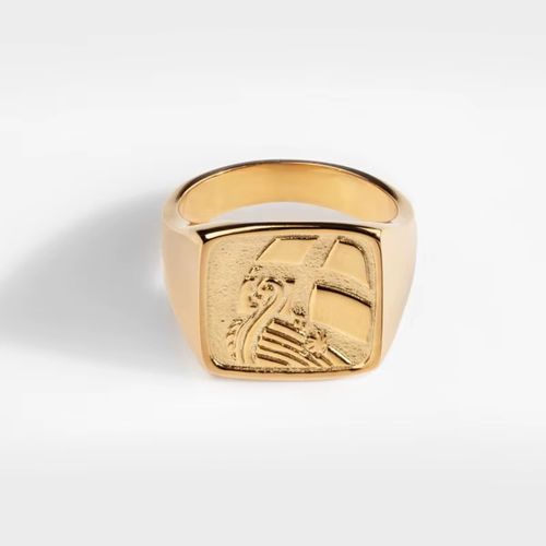 Anel Masculino Personalizado com Escultura de Logotipo - Estilo Moda, Platinado em Ouro 18K sobre Aço Inoxidável