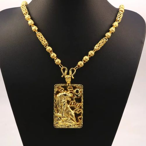 Pendente de Chefe Arrojado em Ouro Platado 24k, Com Colar de Cadeia de Cobre Sólido Estilo Hip HopPunk para Homens, Acessório de Presente