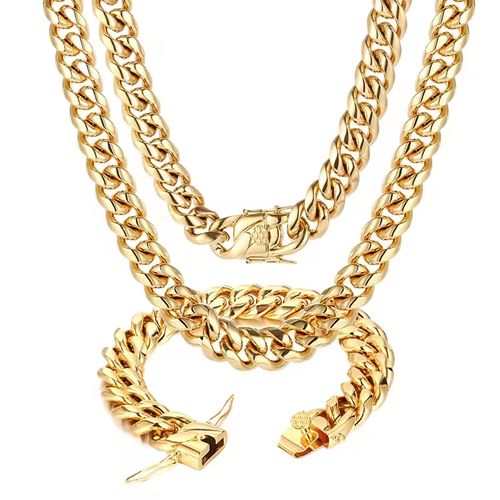 Colar de corrente cubana de aço inoxidável de alta qualidade com dourado 18k