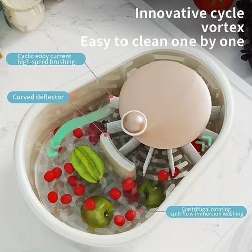 Portable Fruit and Vegetable Cleaning Machine, Full Side Rotating Washer and Automatic Drainage System