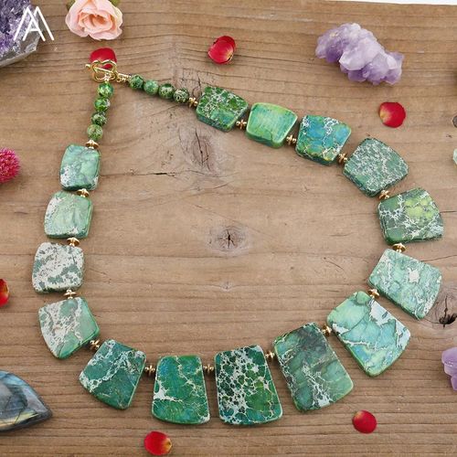 Conjunto de Colete com Pedras de Jasmim de Sedimento Marinho à Mão e Colete Platado