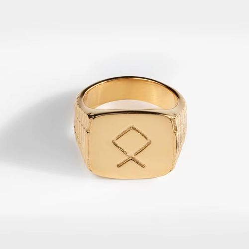 Anel Masculino Personalizado com Escultura de Logotipo - Estilo Moda, Platinado em Ouro 18K sobre Aço Inoxidável