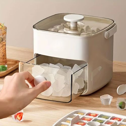 Personal Clear Small Table Portable Ice Maker Machine Mini Home Ice Maker Easy Press with Lid Reusable Storage Box Party Bar