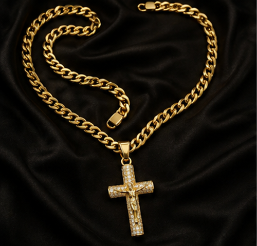 14K Gold Cross Cuban Necklace