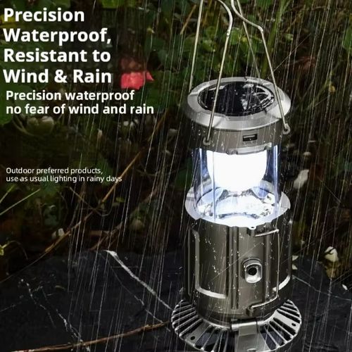 Multifunctional portable solar LED camping light, rechargeable ultra-bright handheld emergency lamp, cooling fan, outdoor solar flashlight