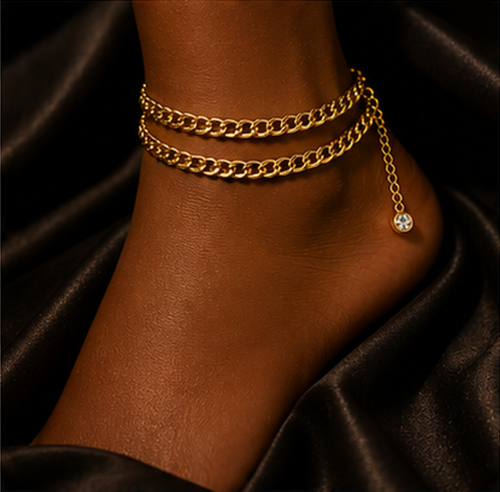 ZURI Waterproof 14K Gold Plated Layered Cuban Link Ankle Bracelets Set, Dainty Non-Tarnish Trendy Stackable Anklets for Women Gift
