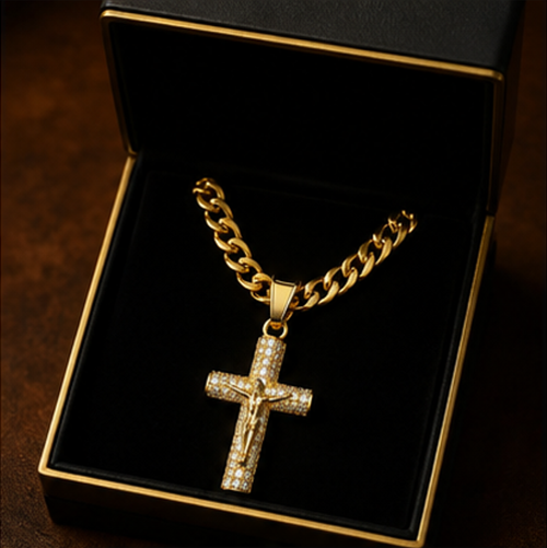 14K Gold Cross Cuban Necklace