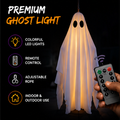 5FT Hanging Swing Ghost Halloween Decor with String Lights, Spooky Outdoor Ghost Decoration for Porch, Yard & Tree