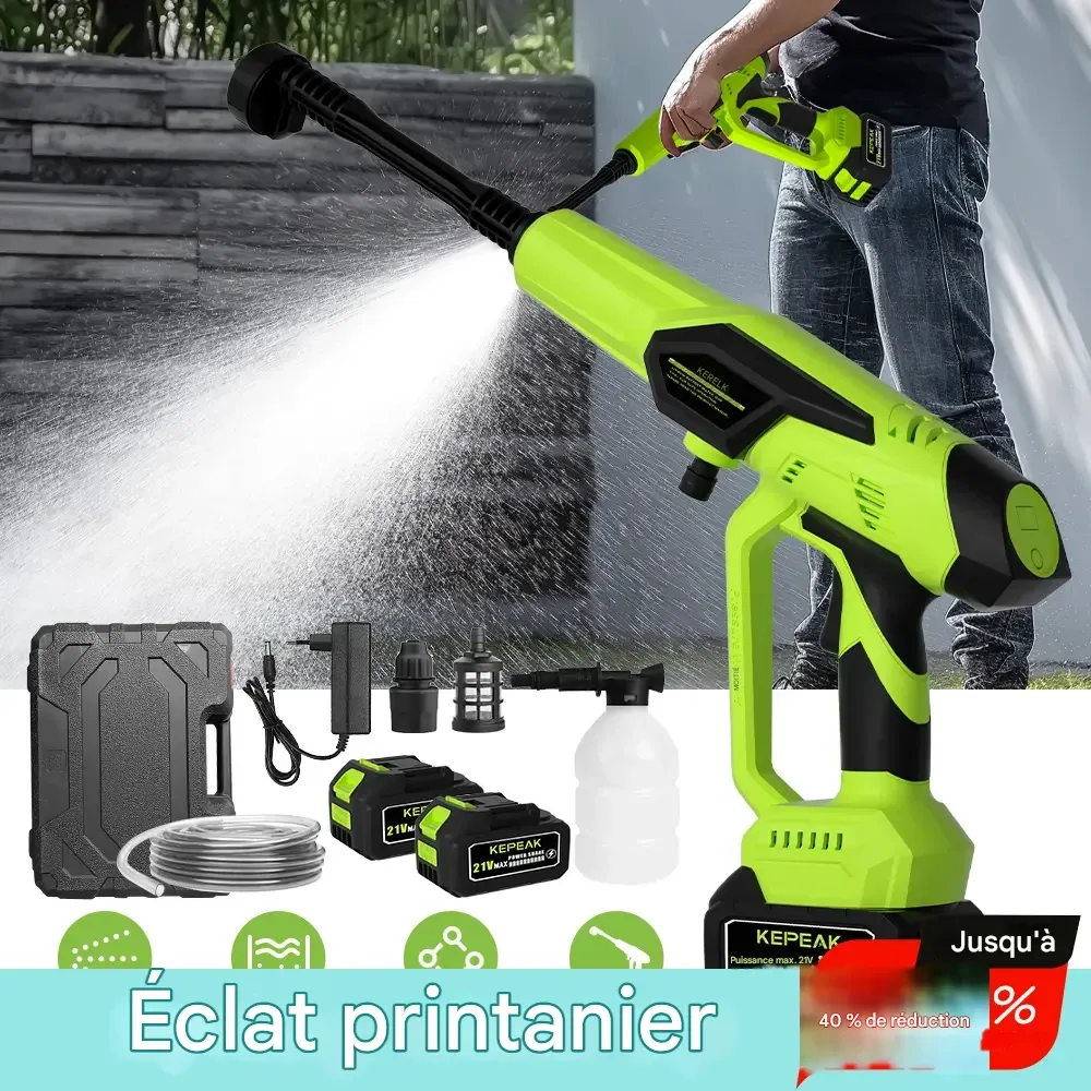 Nettoyeur haute pression portable sans fil, nettoyeur électrique haute puissance avec buse, alimenté par 2 batteries rechargeables, nettoyeur d'eau électrique portatif, cadeau idéal pour la Saint-Valentin